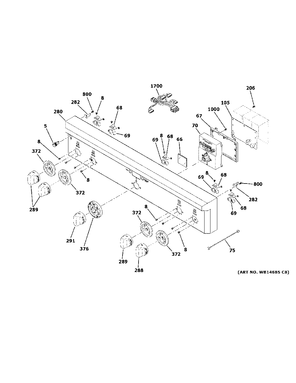 Control panel Diagram and Parts List for ZDP304NP8SS  General Electric Range