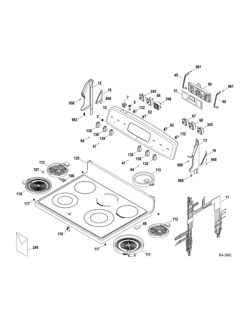 Controls-Cooktop Diagram and Parts List for JCBP84DPBB  General Electric Range