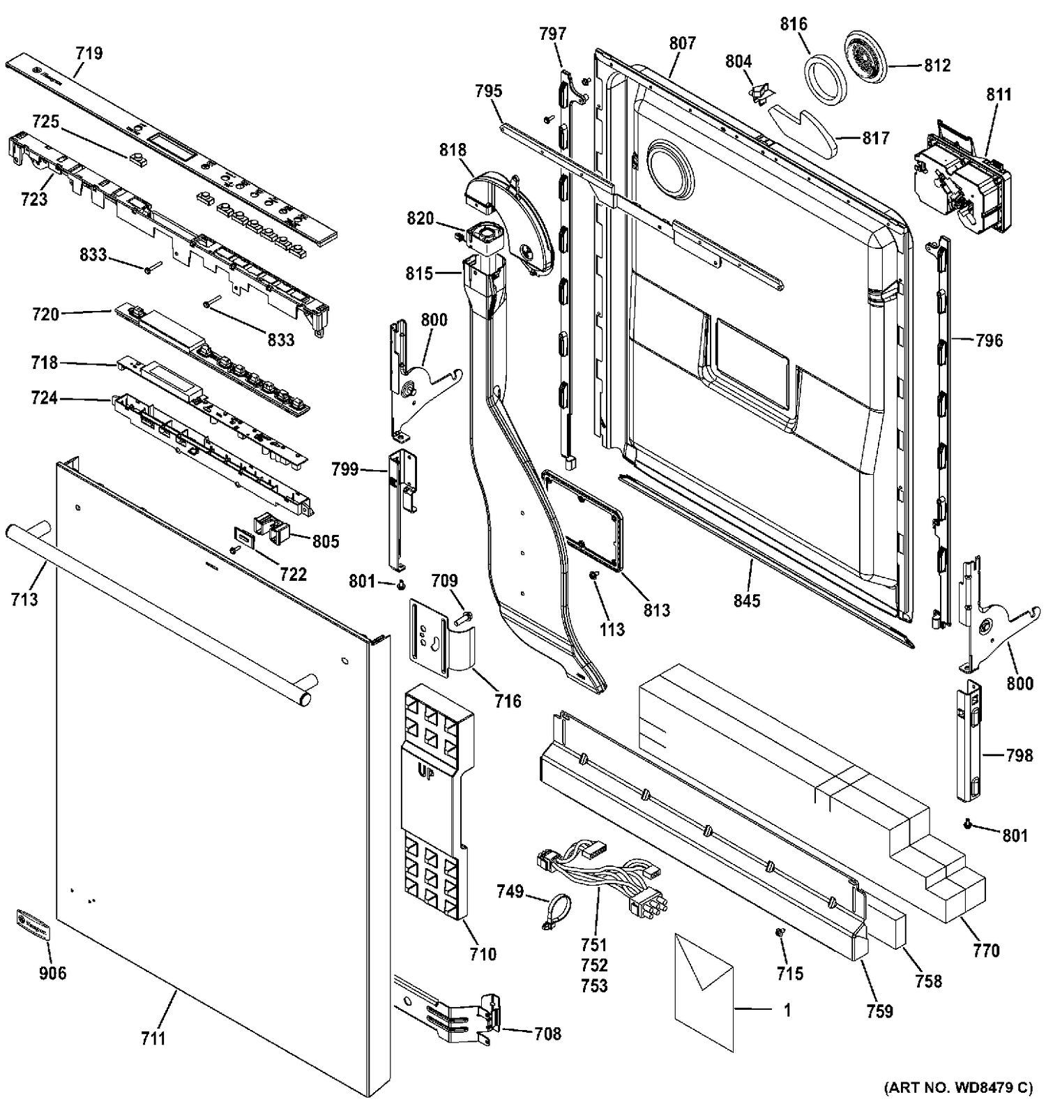 ESCUTCHEON & DOOR ASM Diagram and Parts List for ZDT800SPF0SS  General Electric Dishwasher