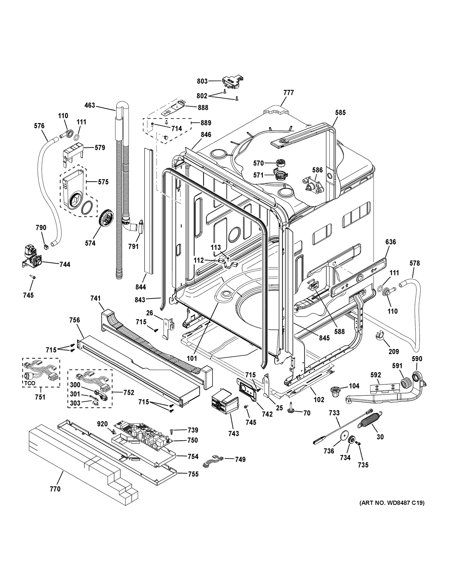 BODY PARTS Diagram and Parts List for CDT835SMJ2DS  General Electric Dishwasher
