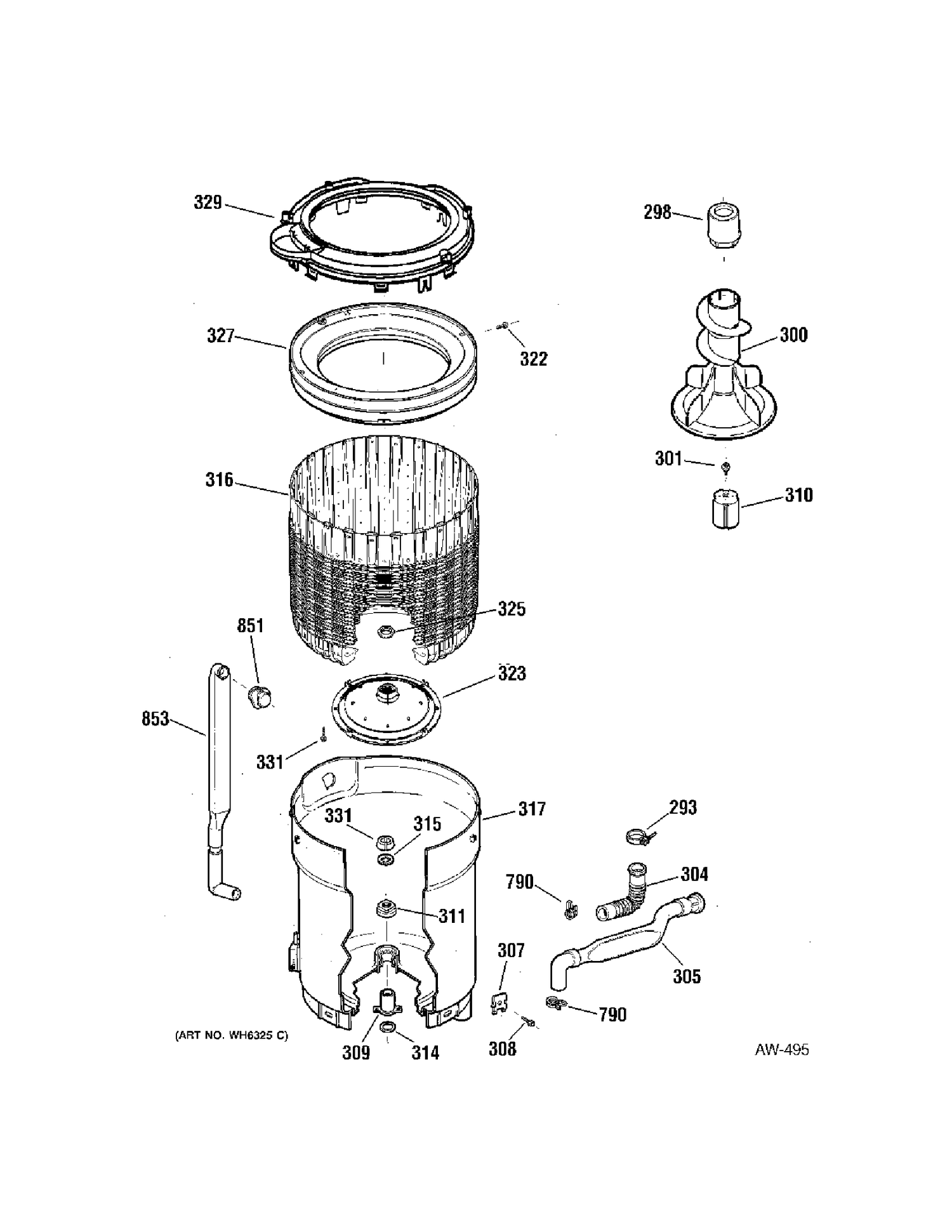 TUB Diagram and Parts List for 57431D0WW  General Electric Washer
