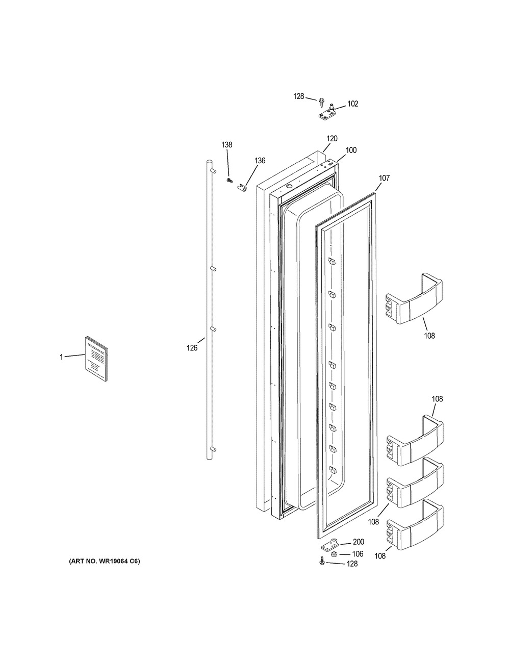 Freezer Door Diagram and Parts List for ZISS480NKCSS  General Electric Refrigerator