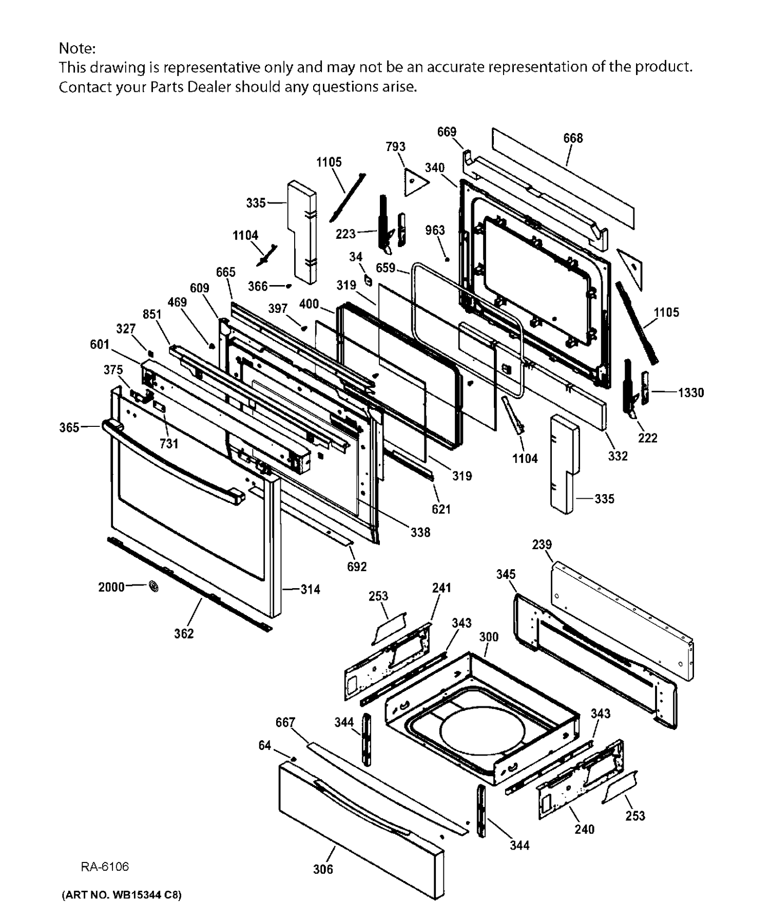 DOOR & DRAWER PARTS Diagram and Parts List for JCGS750SEF3SS  General Electric Range