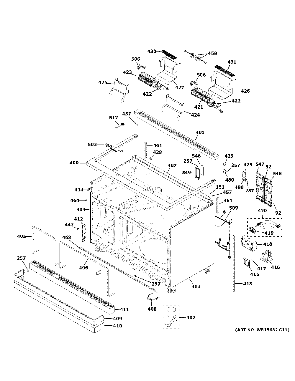 Body Parts Diagram and Parts List for ZDP486NDT1SS  General Electric Range