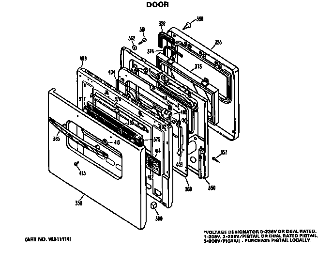 Door Diagram and Parts List for JKP07J5  General Electric Wall Oven