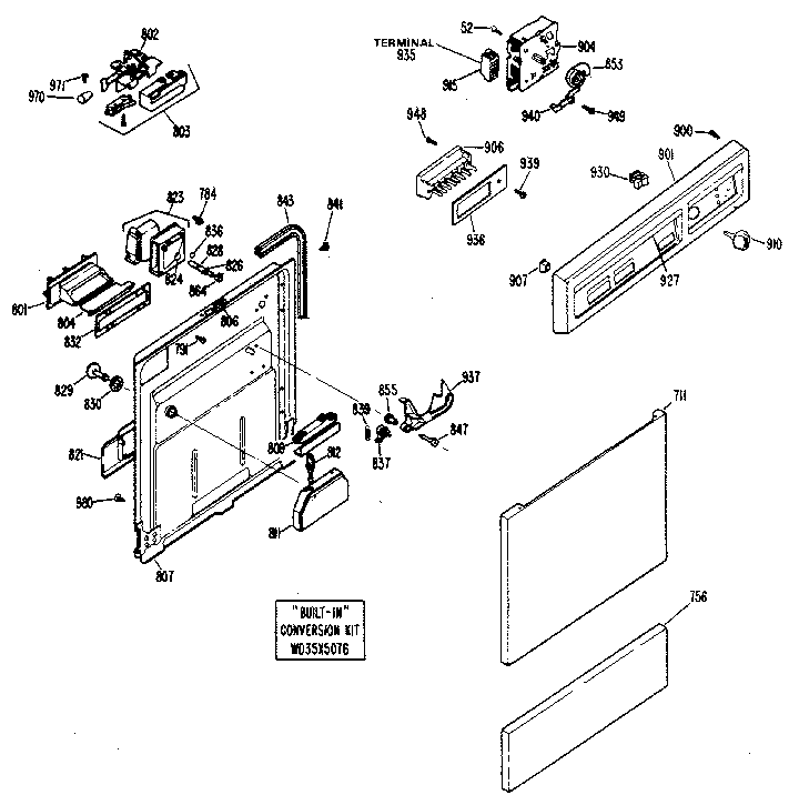 Control Panel And Front Panel Diagram and Parts List for GSC410M-01  General Electric Dishwasher