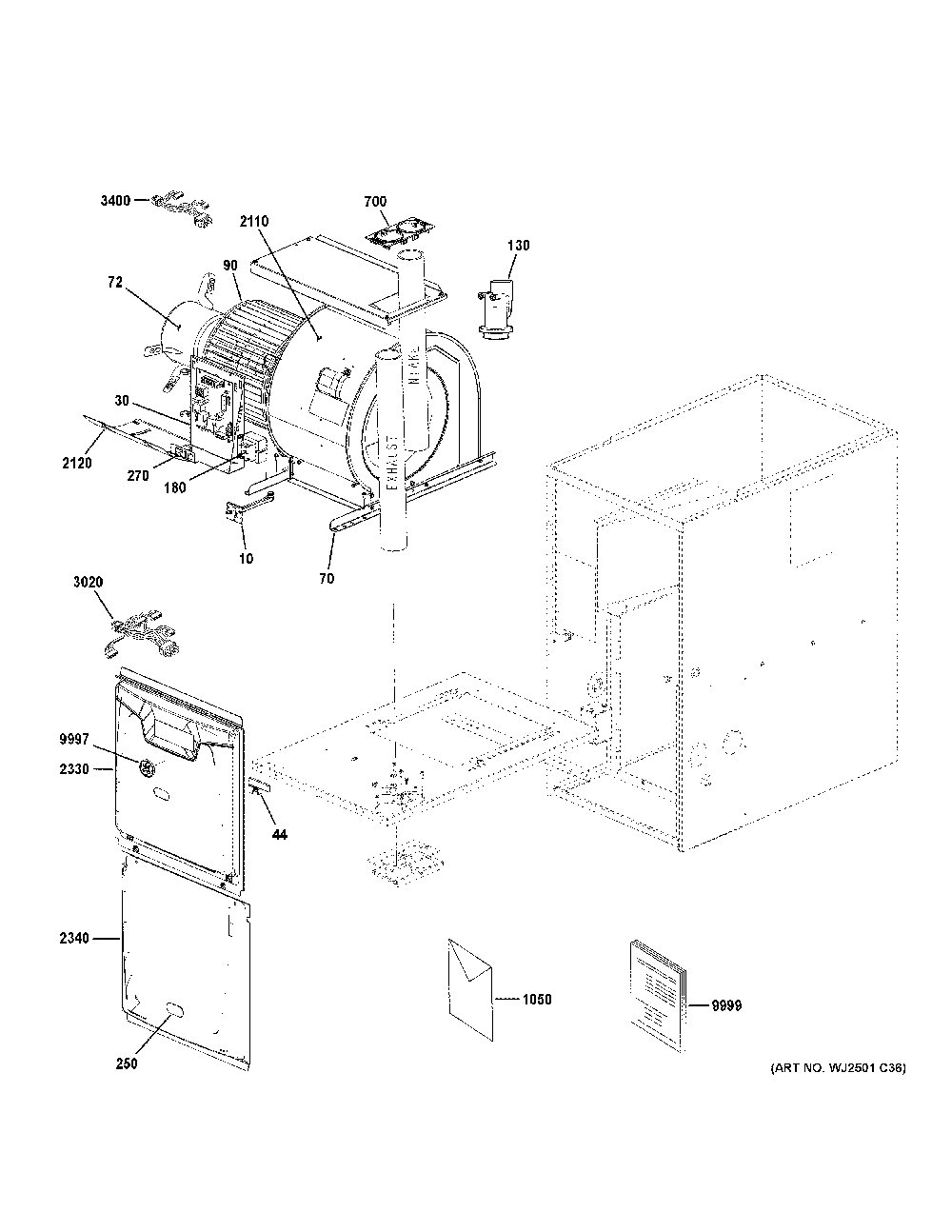 Cabinet Diagram and Parts List for NF96U045S3B58  General Electric Furnace