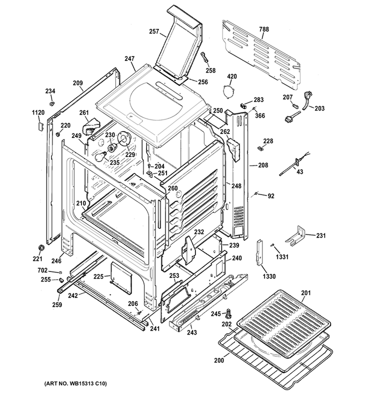 Body Parts Diagram and Parts List for JGBS60DLF1WW  General Electric Range