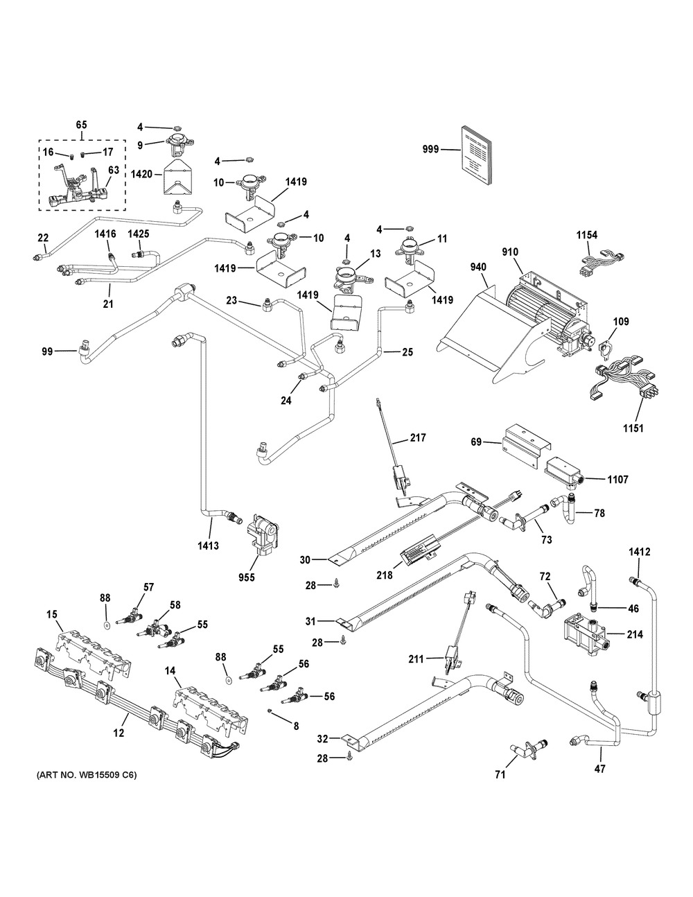 Gas & Burner Parts Diagram and Parts List for CGS995SEL2SS  General Electric Range