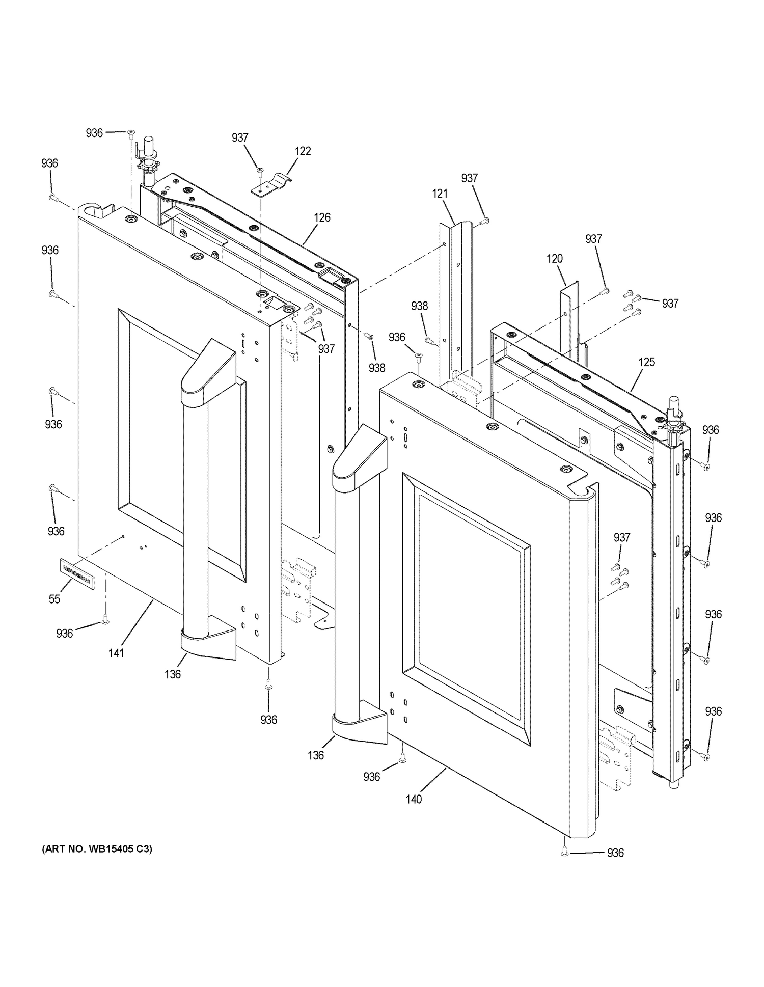 DOORS Diagram and Parts List for ZET1FH2SS  General Electric Wall Oven