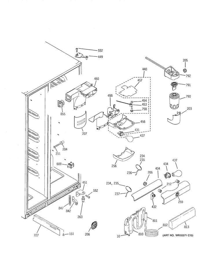 Refrigerator Section Diagram and Parts List for GSE26HMECHES  General Electric Refrigerator