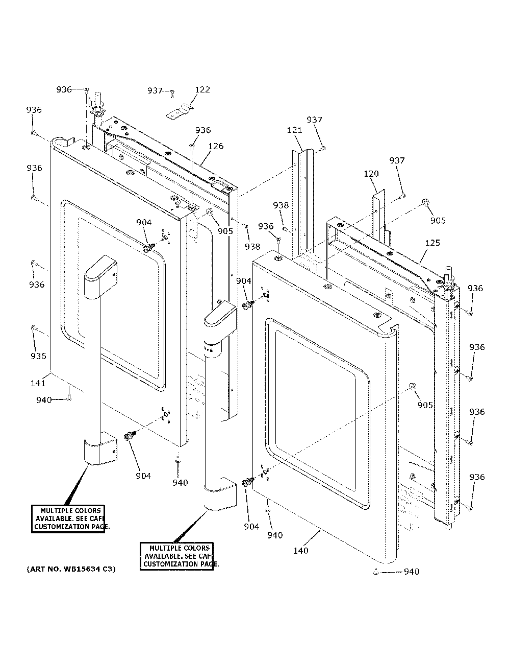 Upper Doors Diagram and Parts List for CTD90FP3N2D1  General Electric Wall Oven