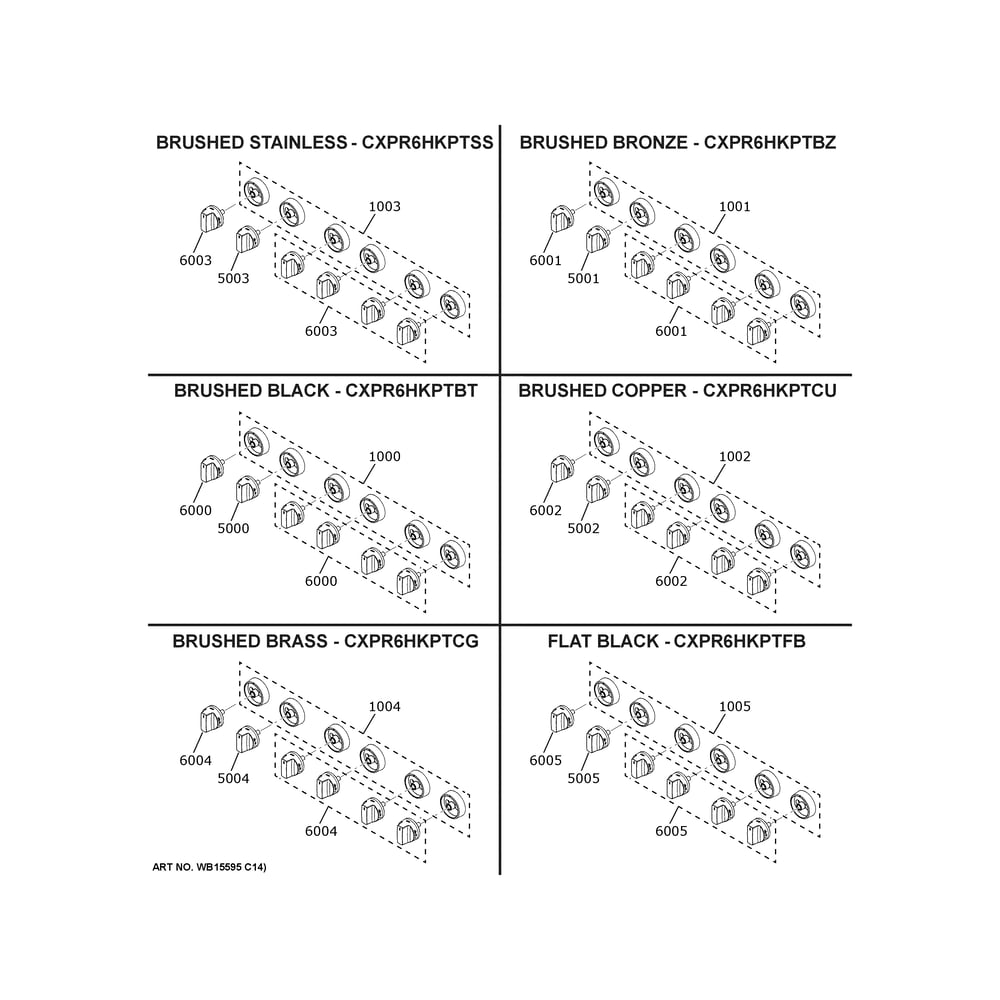 Cafe Customization Diagram and Parts List for CGU366P3T2D1  General Electric Cooktop