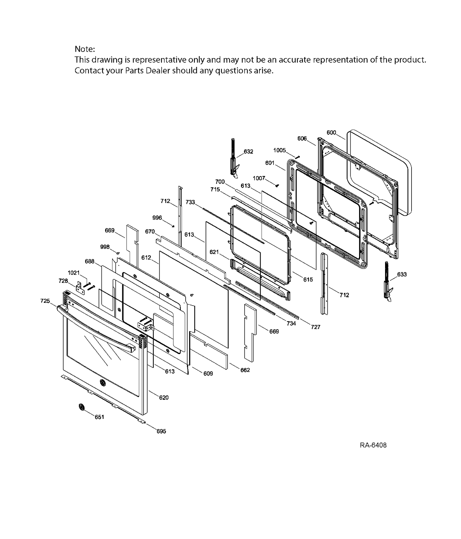 DOOR PARTS Diagram and Parts List for PCB980DF2WW  General Electric Range