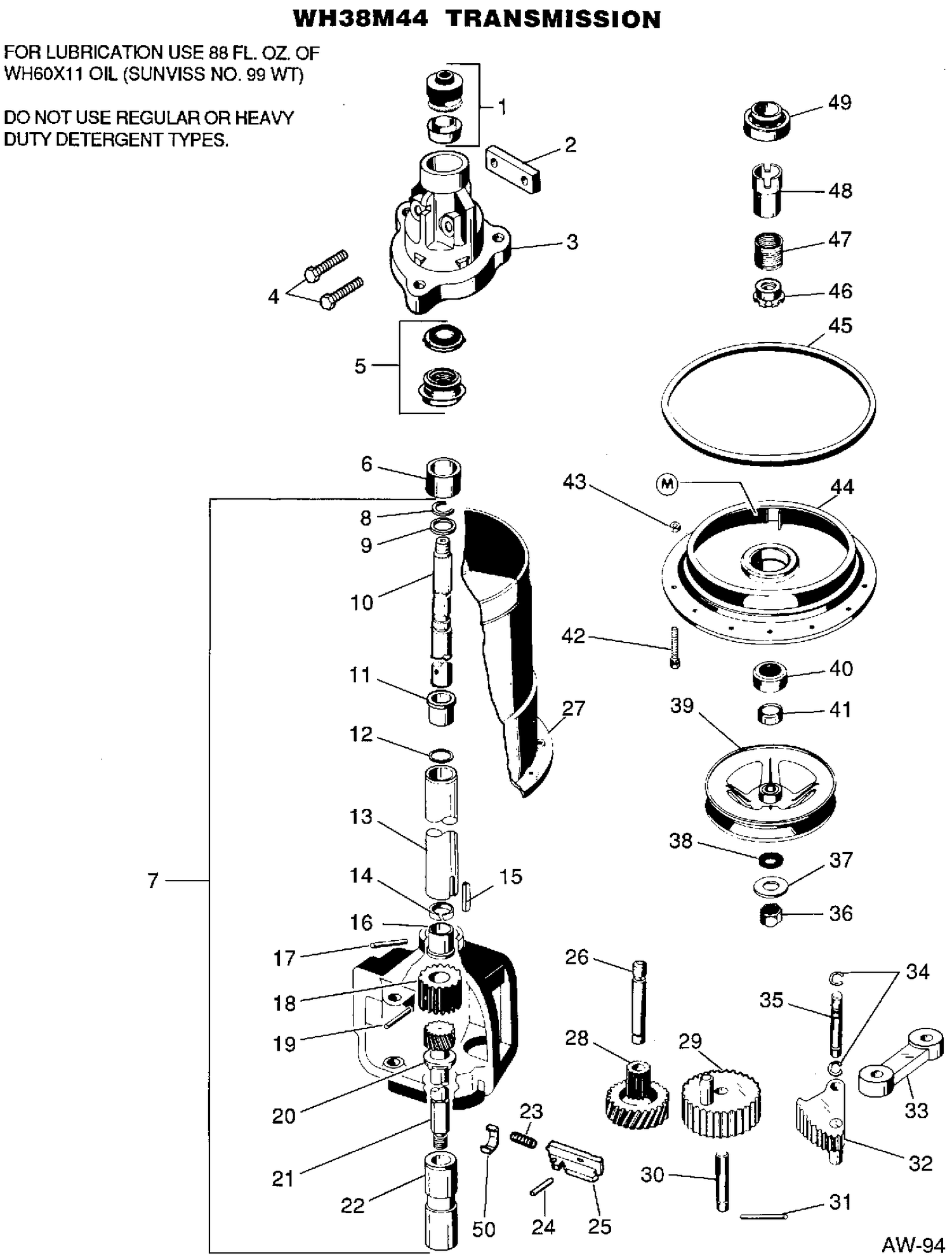 TRANSMISSION Diagram and Parts List for 52190118  General Electric Washer