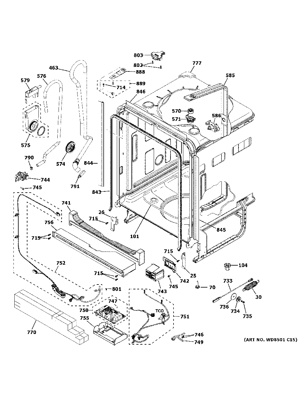 Body parts 1 Diagram and Parts List for CDT805M5N2S5  General Electric Dishwasher