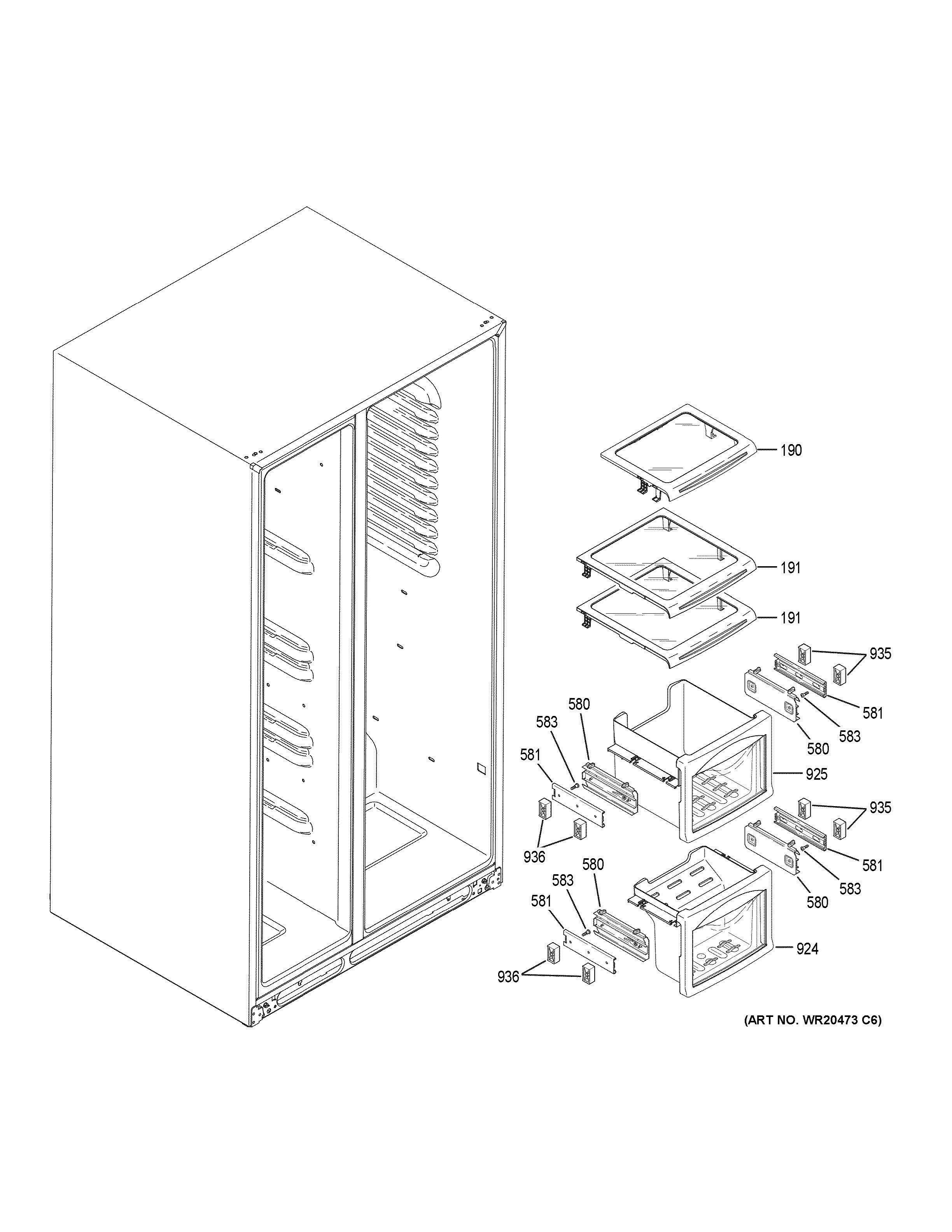 FREEZER SHELVES Diagram and Parts List for PZS22MMKGHES  General Electric Refrigerator