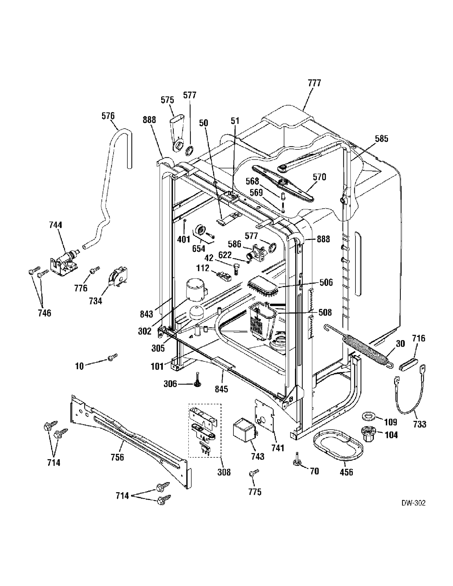 CABINET Diagram and Parts List for 402061  General Electric Dishwasher