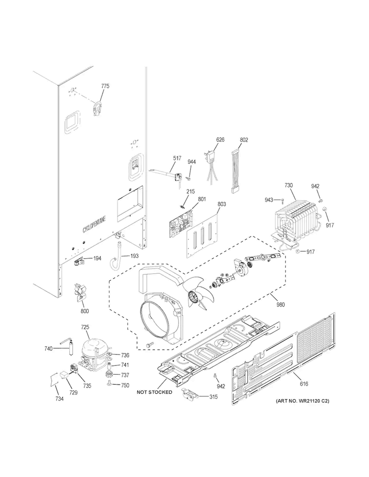 Machine Compartment Diagram and Parts List for GDE25EGKBRWW  General Electric Refrigerator