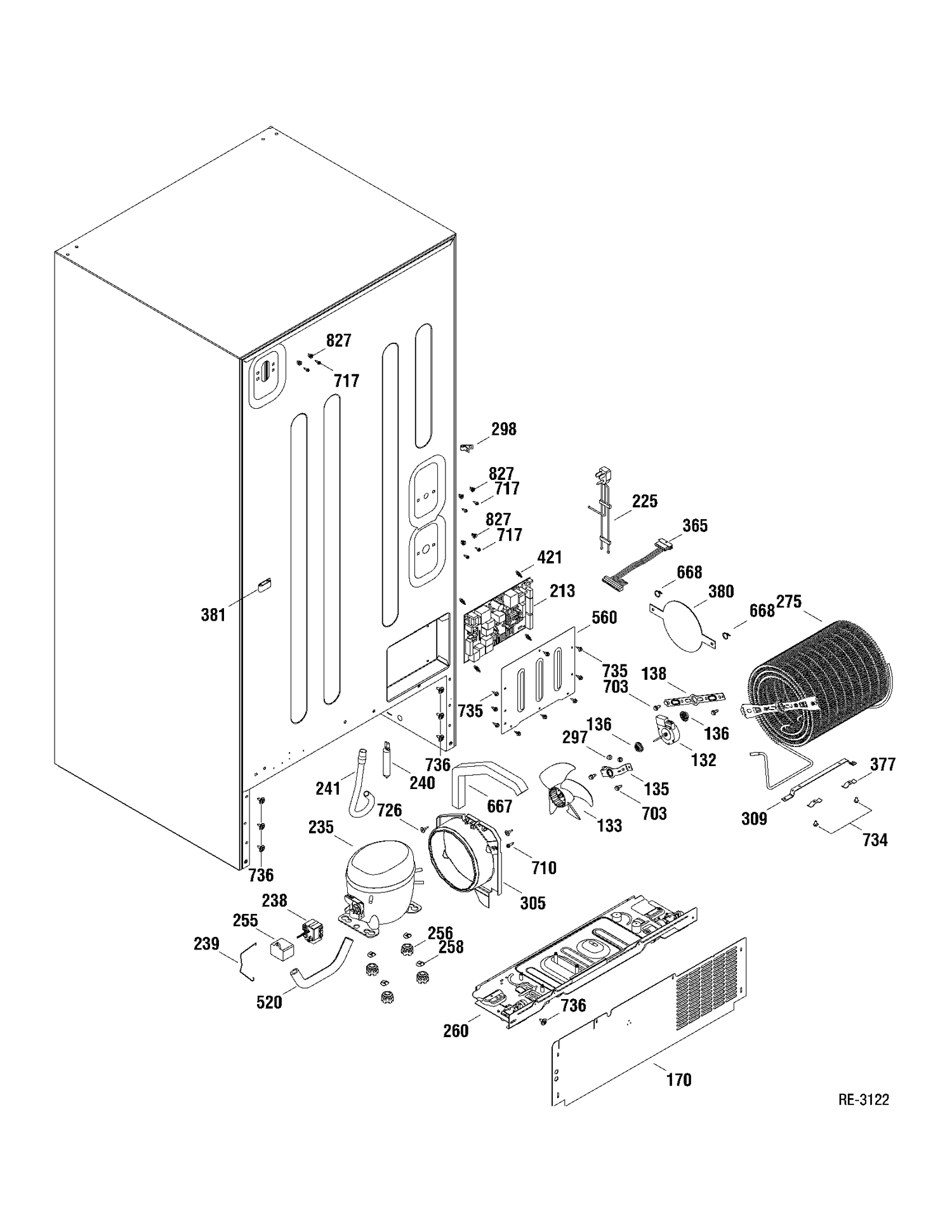 SYSTEM PARTS Diagram and Parts List for PDRF2MBXARBB  General Electric Refrigerator