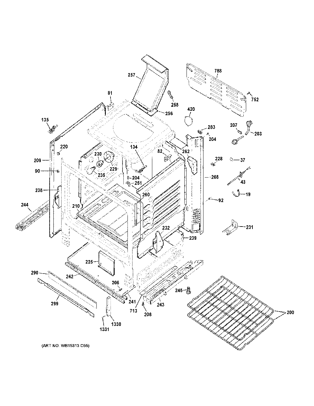 Body Parts Diagram and Parts List for JGBS61RP3SS  General Electric Range