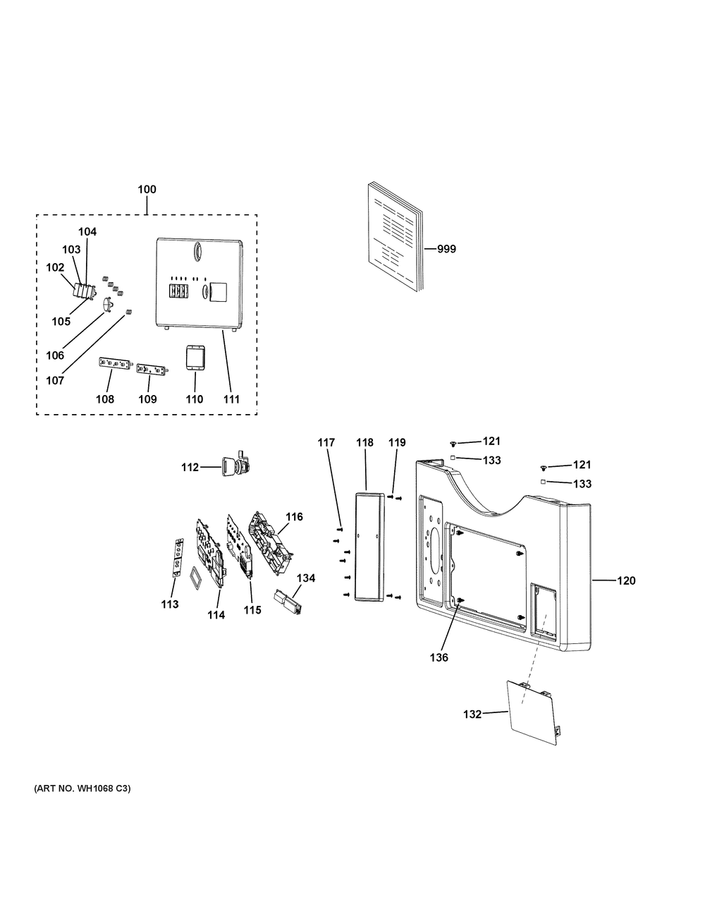 Control Panel Diagram and Parts List for VFD31GDSR0WW  General Electric Dryer