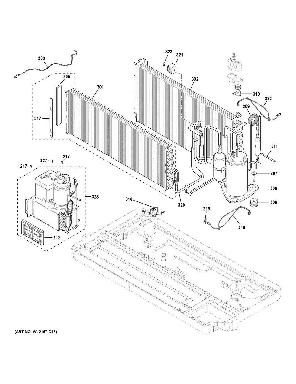 Sealed System Diagram and Parts List for AZ65H07EBMW5  General Electric Air Conditioner