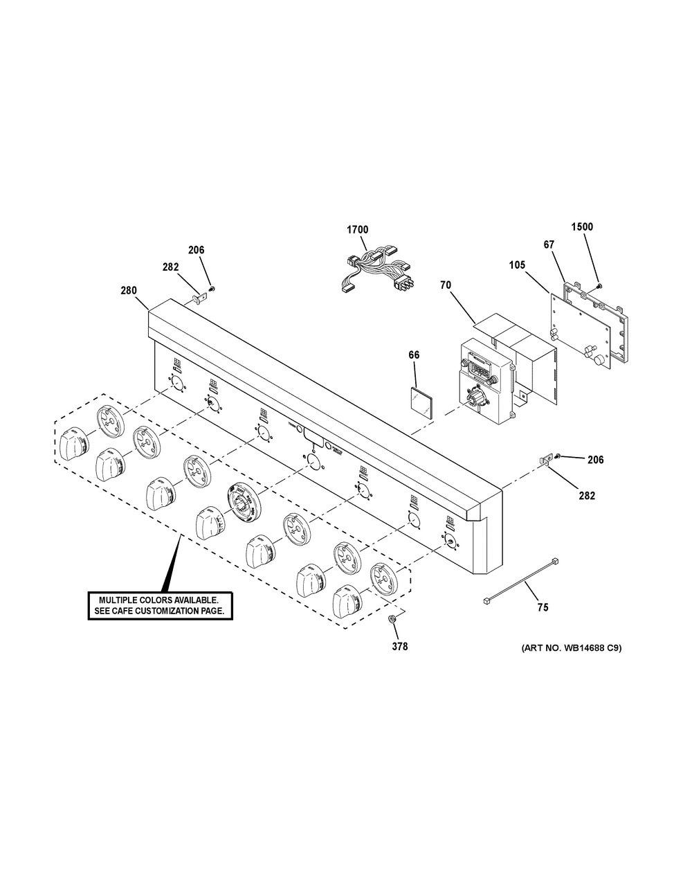 Control Panel Diagram and Parts List for CGY366P2M1S1  General Electric Range