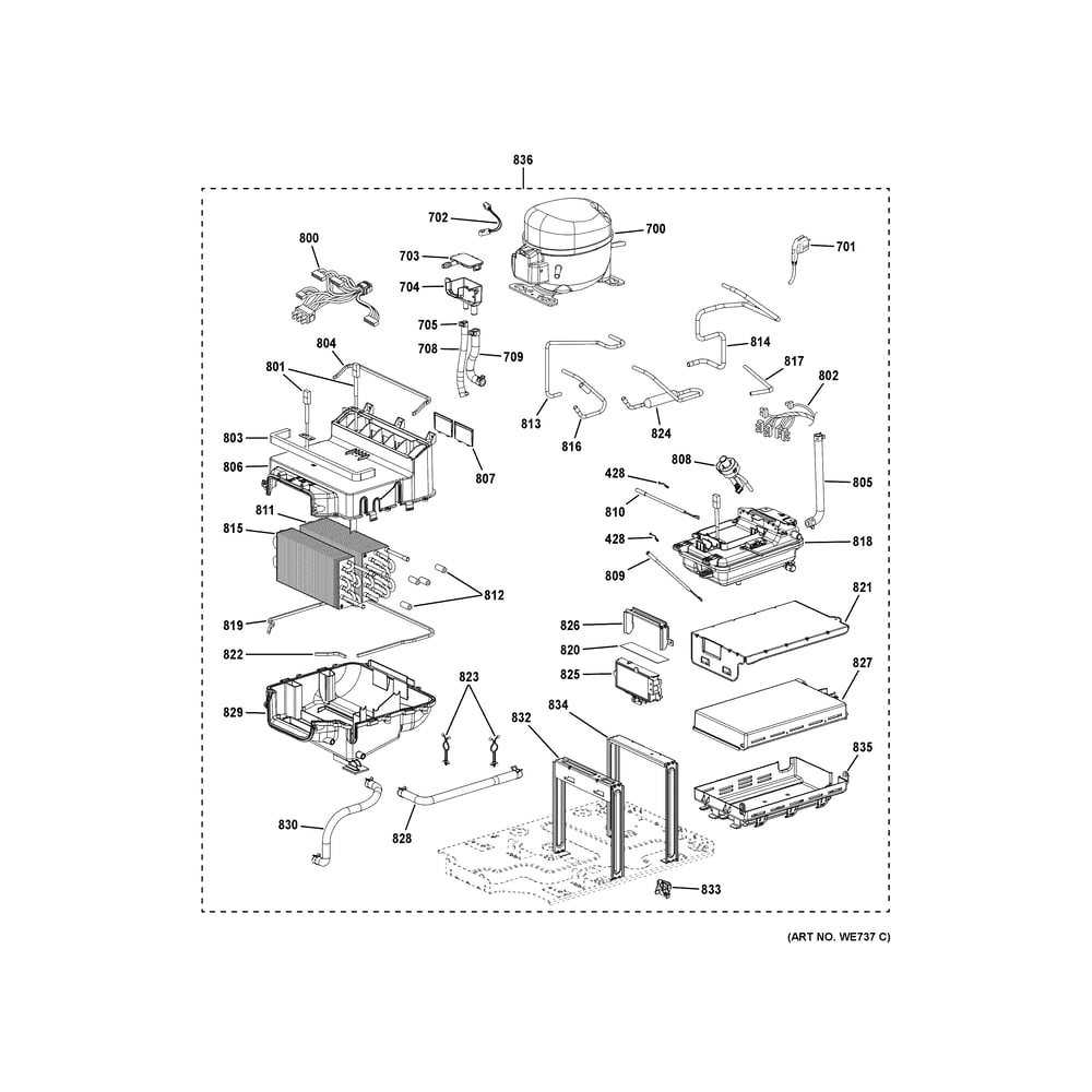 Machine Compartment Diagram and Parts List for PFH18HSPV0MC  General Electric Dryer