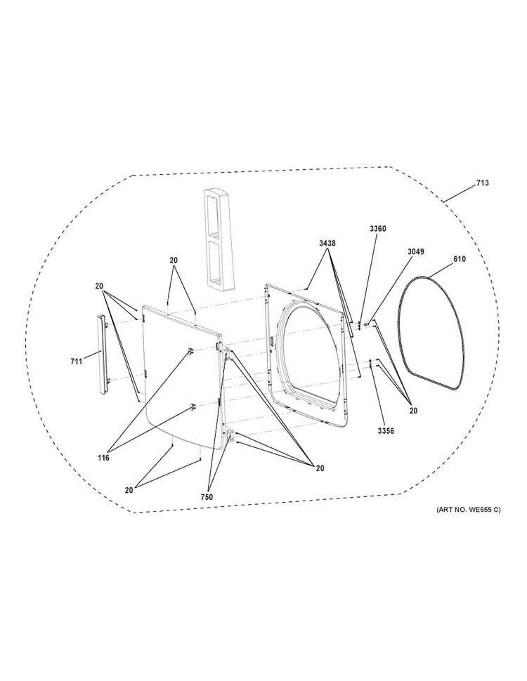 Door Assembly Diagram and Parts List for GTD81GSSJ2WS  General Electric Dryer