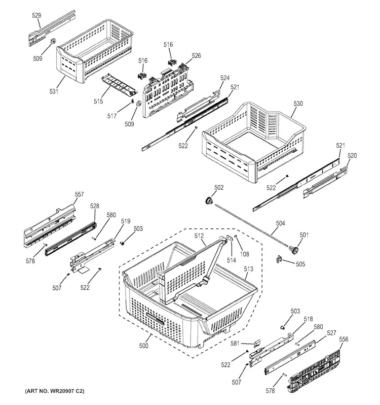 Freezer Shelves Diagram and Parts List for PYE23PSDESS  General Electric Refrigerator