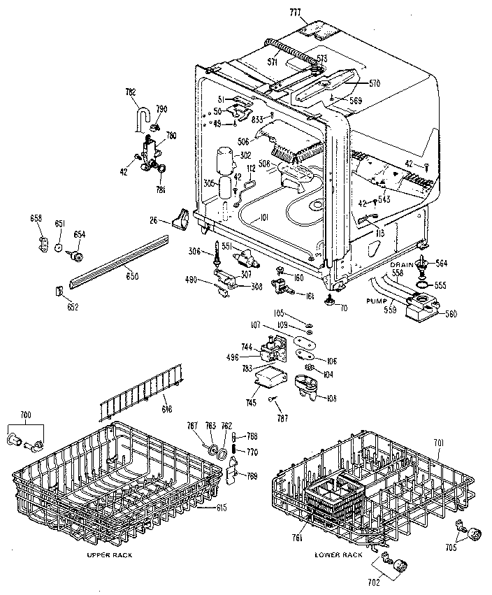 Tub Assembly Diagram and Parts List for GSD1000M20  General Electric Dishwasher