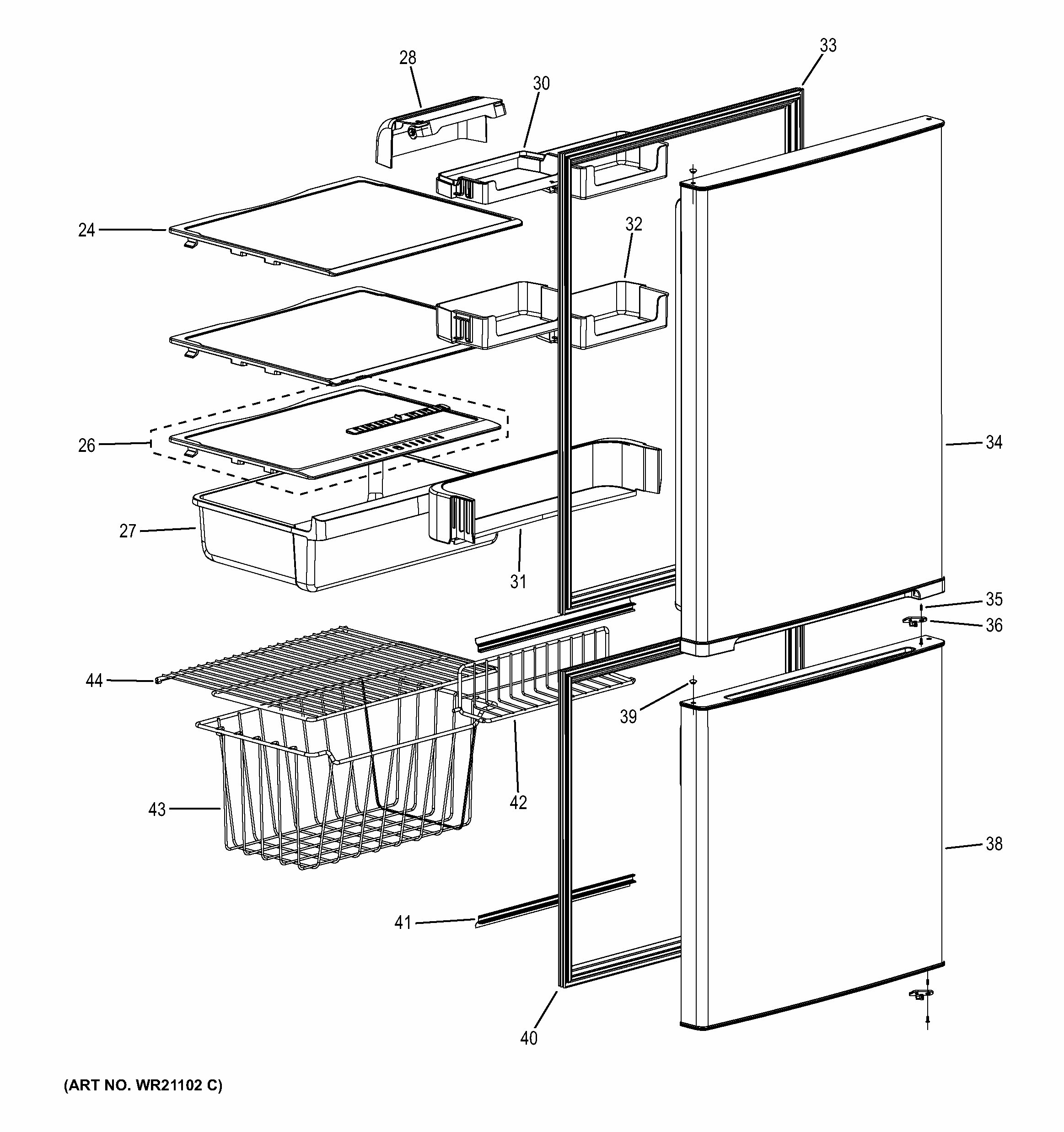 Doors & Shelves Diagram and Parts List for GBE10ESJASB  General Electric Refrigerator