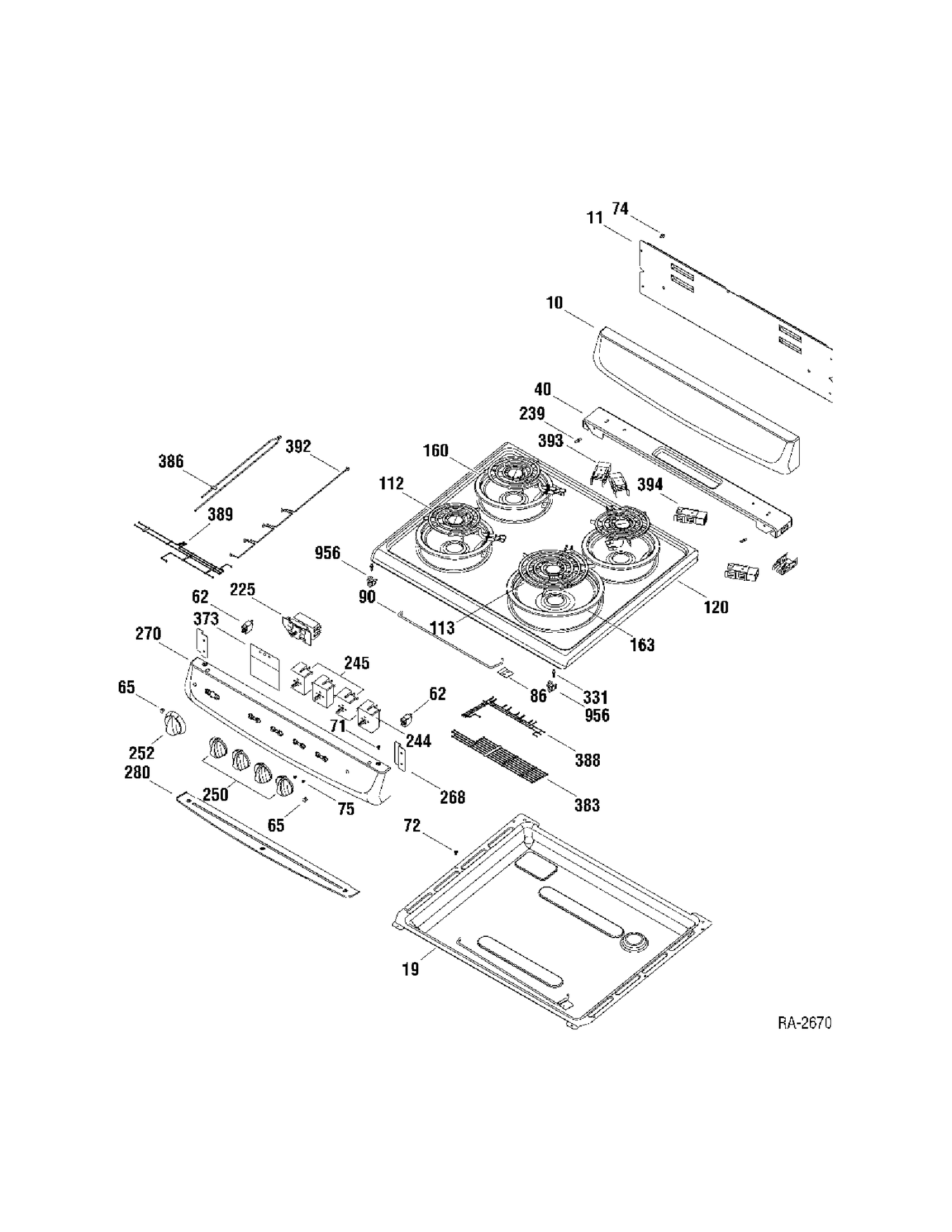 CONTROLS & COOKTOP Diagram and Parts List for MCAS724M1WW  General Electric Range