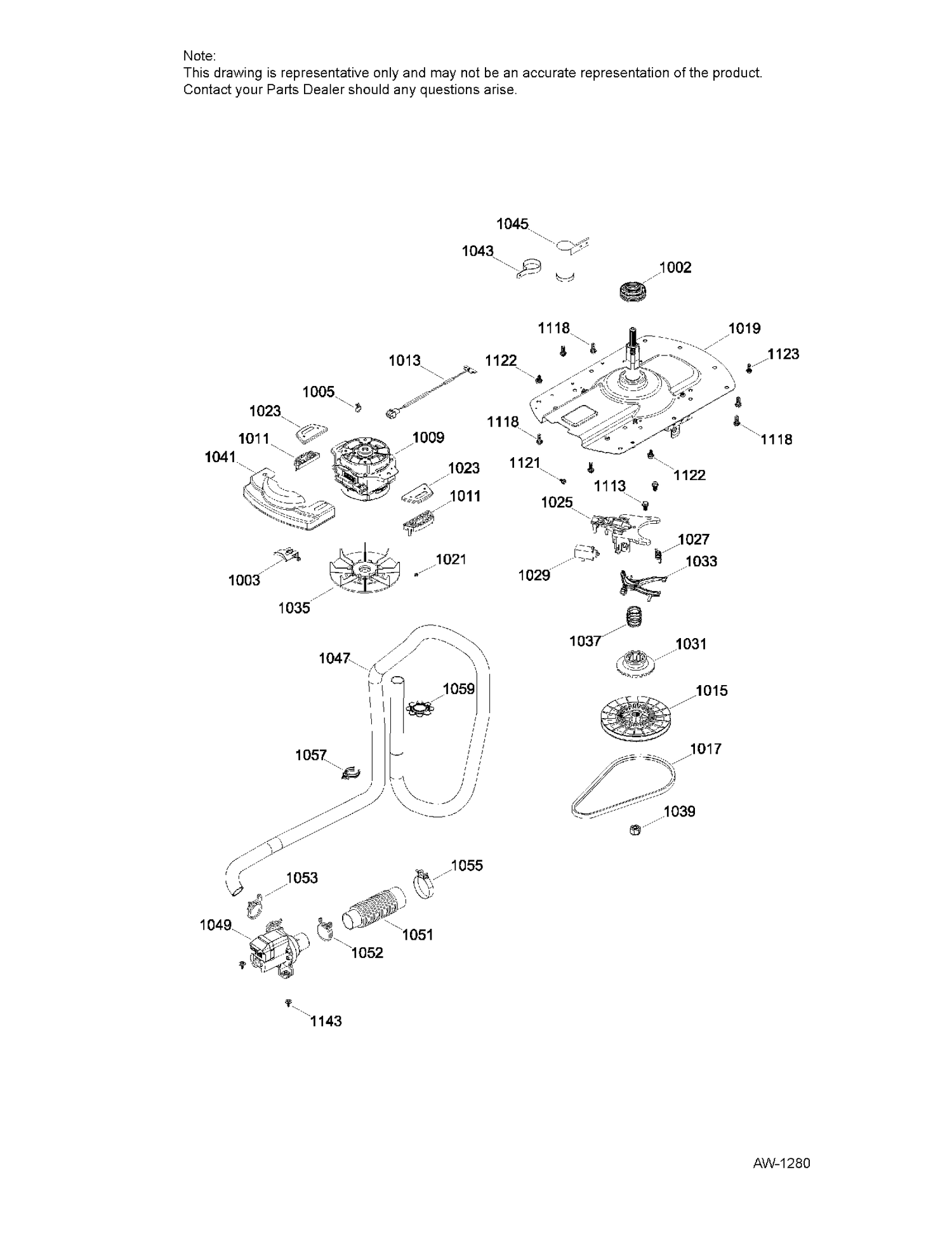 DRIVE COMPONENTS WASHER Diagram and Parts List for GUD27ESMJ1WW  General Electric Dryer