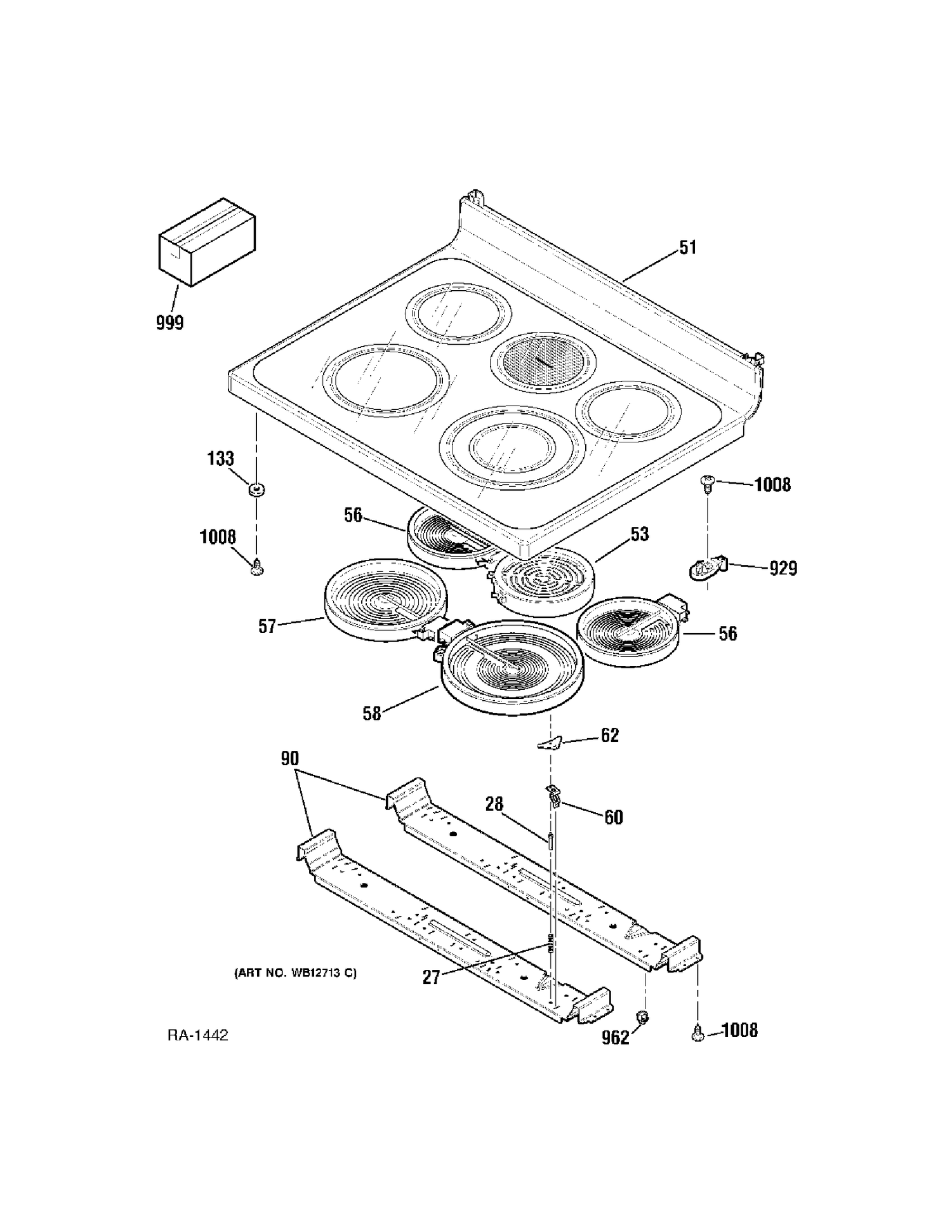 COOKTOP Diagram and Parts List for 158911  General Electric Range