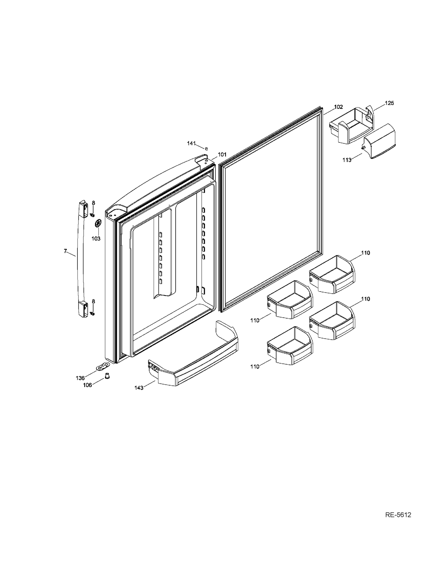 FF DOOR Diagram and Parts List for PDR20KSEALES  General Electric Refrigerator