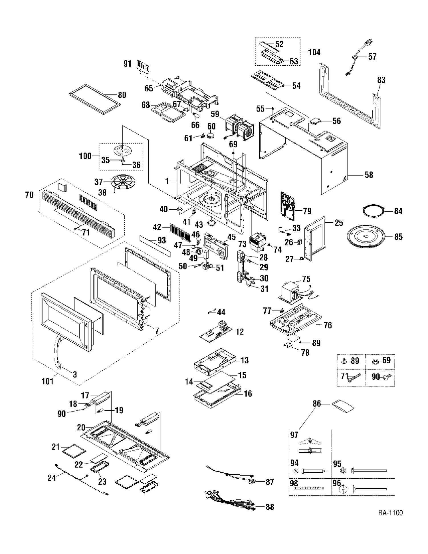 COMPLETE MICROWAVE Diagram and Parts List for TVM1433BDC01  General Electric Microwave