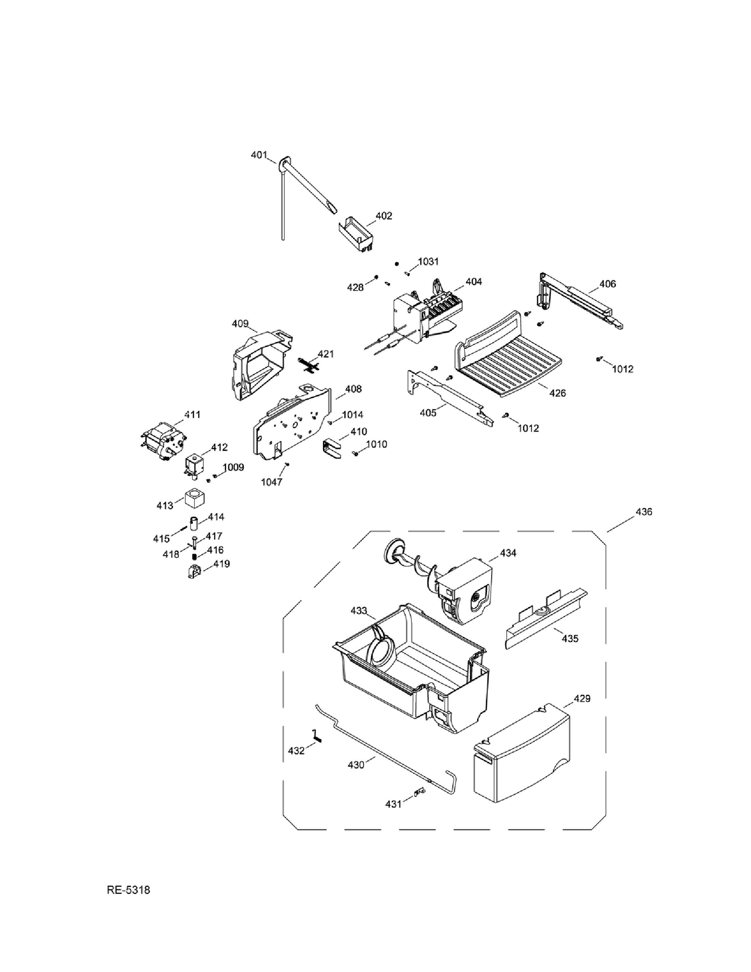 ICEMAKER & DISPENSER Diagram and Parts List for DSRS5KGXIFGS  General Electric Refrigerator