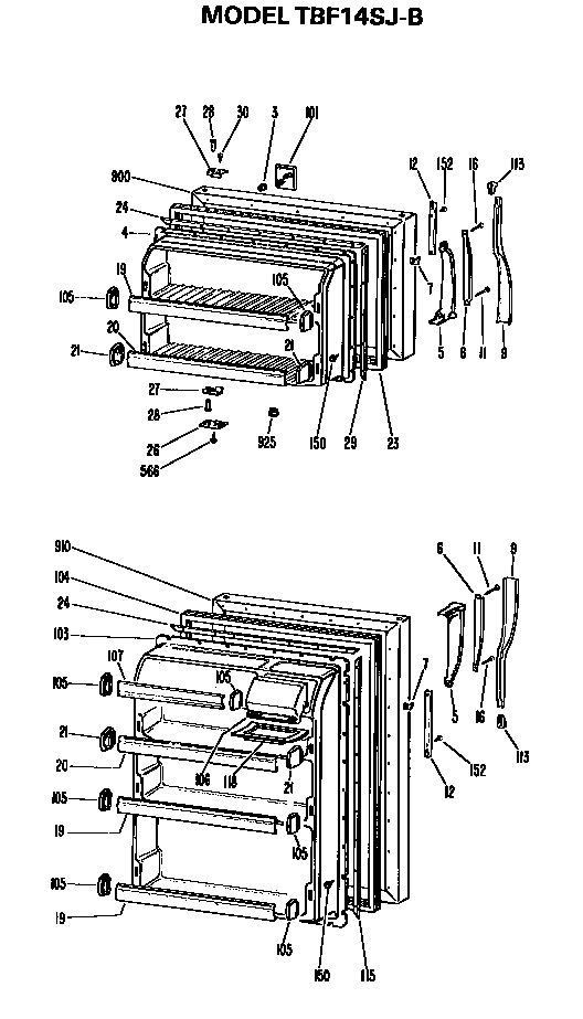 Doors Diagram and Parts List for TBF14SJBL  General Electric Refrigerator