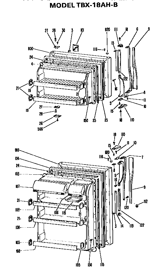 Doors Diagram and Parts List for TBX18AHB  General Electric Refrigerator