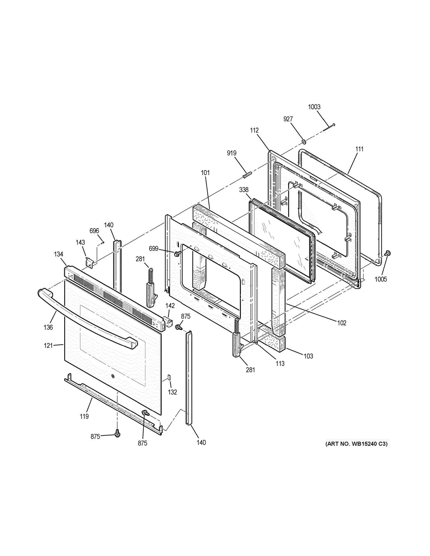 DOOR Diagram and Parts List for JB625DK2BB  General Electric Range