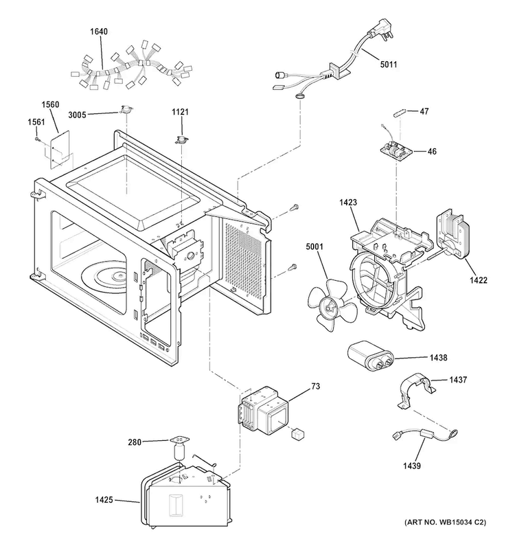 Interior Parts Diagram and Parts List for JEM3072SH1SS  General Electric Microwave
