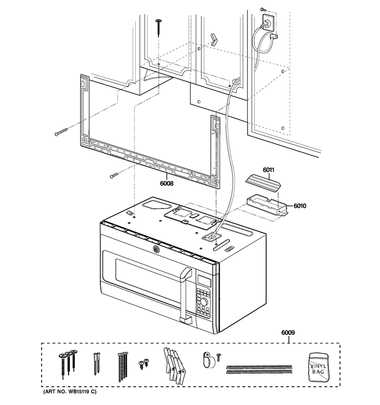 Installation Parts Diagram and Parts List for CVM1790XS2SL  General Electric Microwave