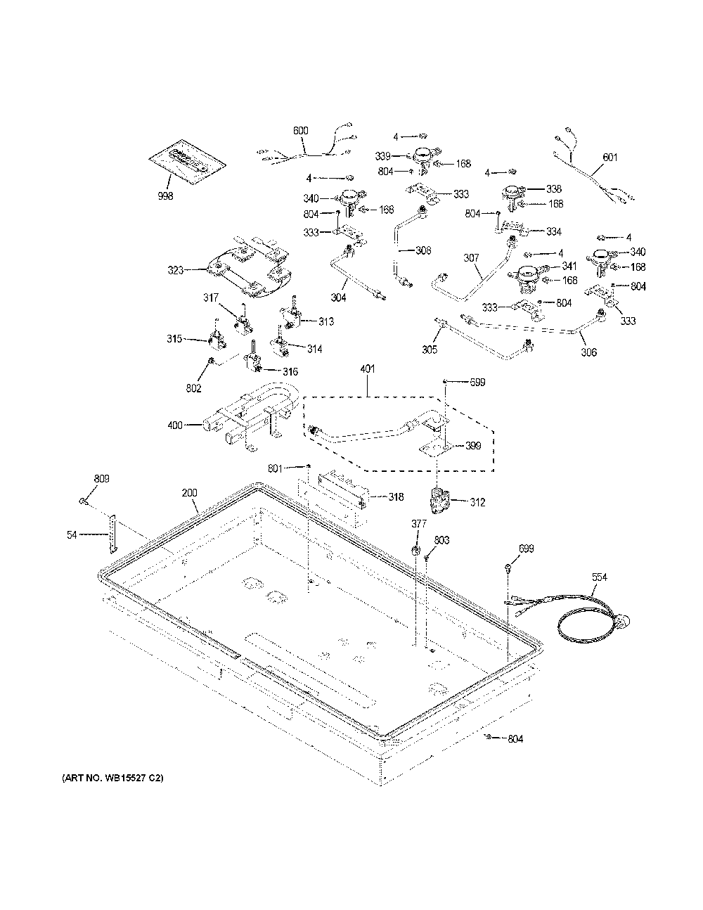 Gas And Burner Parts Diagram and Parts List for CGP60362T1S1  General Electric Cooktop