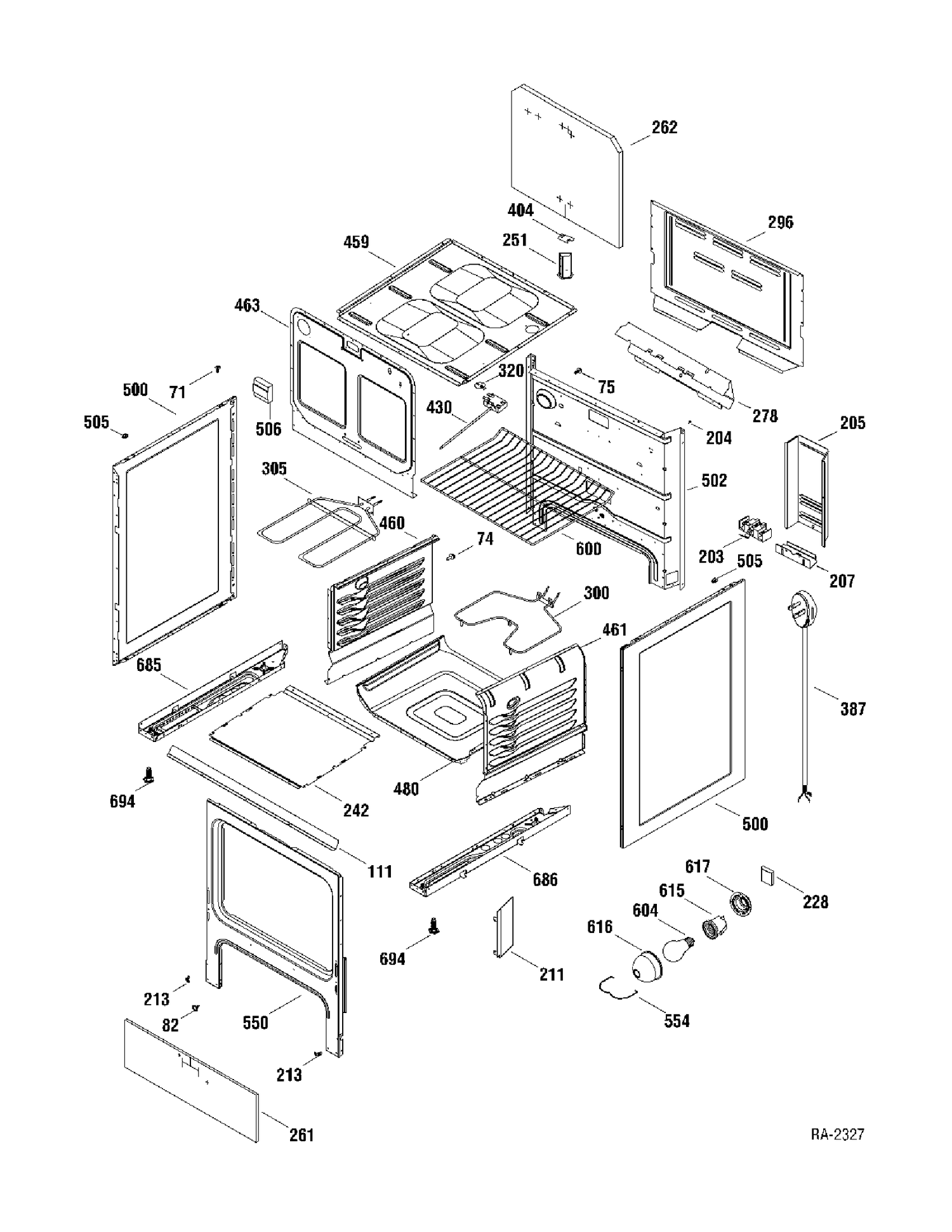 BODY PARTS Diagram and Parts List for RCBS526J2WW  General Electric Range