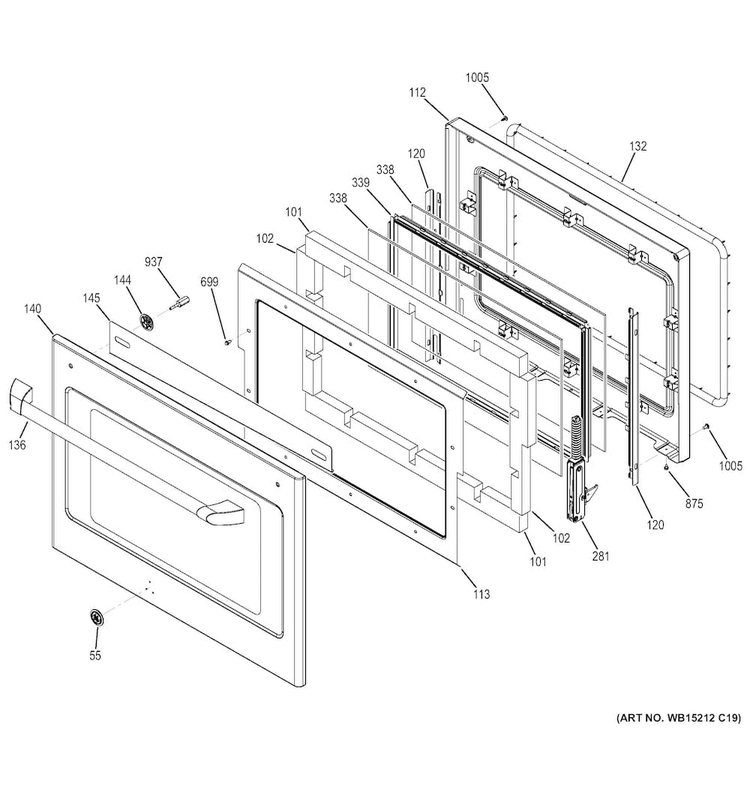 Door Diagram and Parts List for CK7000SH1SS  General Electric Wall Oven