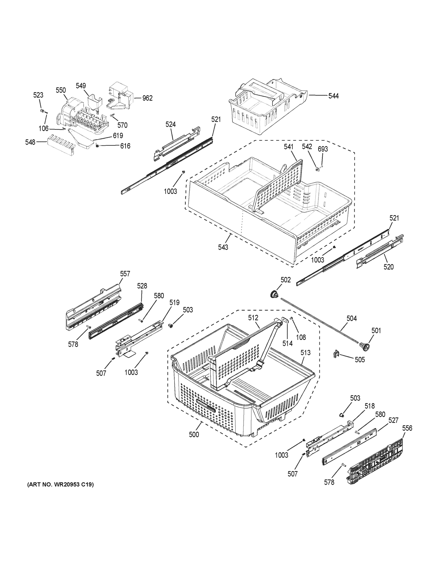 FREEZER SHELVES Diagram and Parts List for PWE23KSDGSS  General Electric Refrigerator