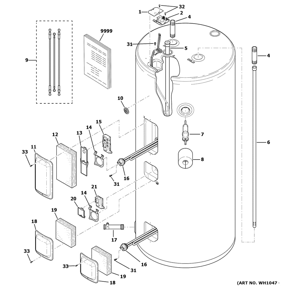 Water Heater Assembly Diagram and Parts List for GE40T08CAR01  General Electric Water Heater