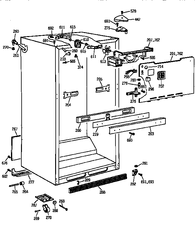 Cabinet Parts Diagram and Parts List for TBX2222QAYERAA  General Electric Refrigerator